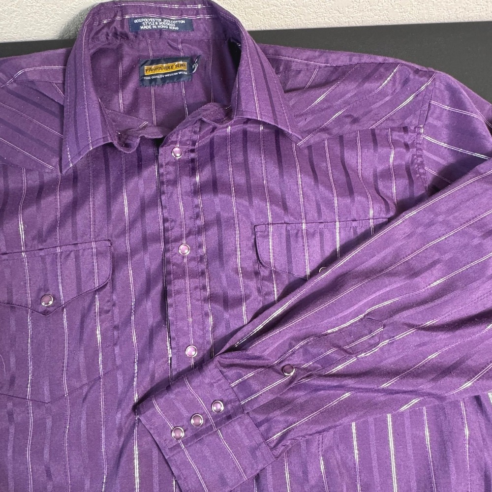 VTG‎ Panhandle Slim Men's Purple Metallic Stripe Long Sleeve Pearl Snap 17-35